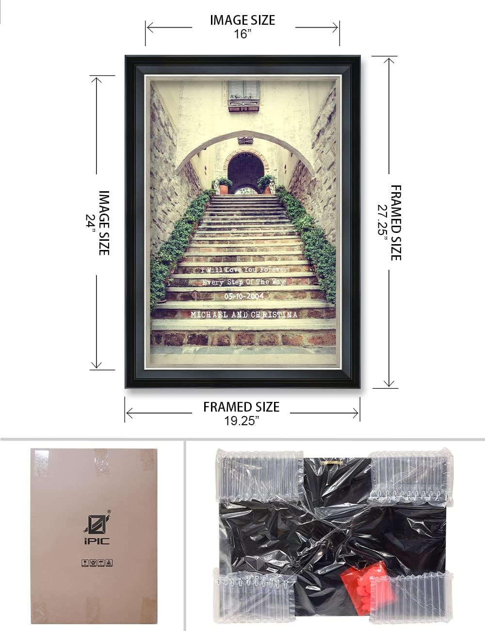 IPIC - Love You Every Step, Personalized Framed Wall Art with Names and Date on, Giclee Prints Framed with Solid Wood, Custom Memorial Gifts for Wedding Anniversary. Total Size: 19.25" W x 27.25" H
