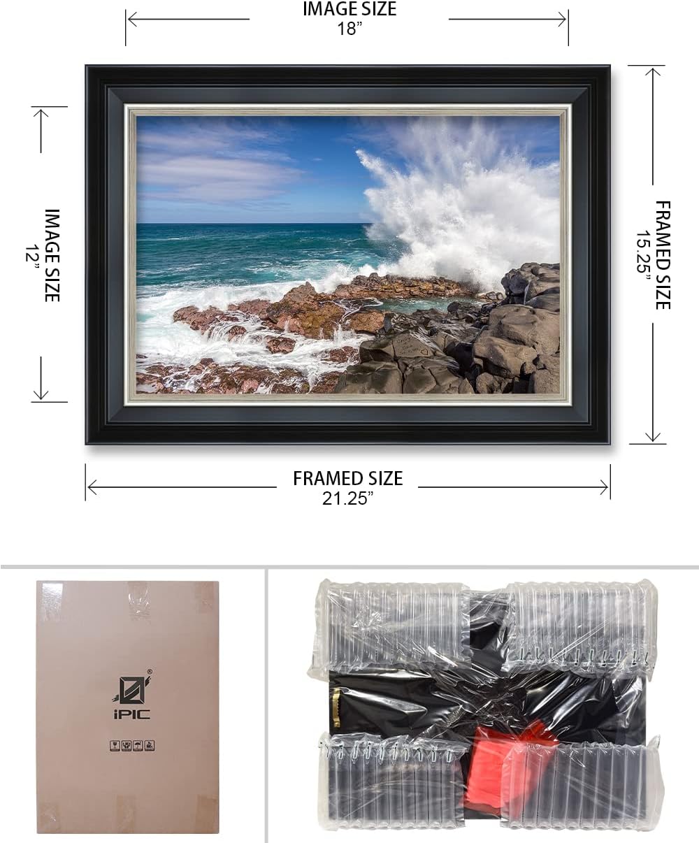 IPIC - Waves Crashing at Queen's Bath Personalized Framed Wall Art with Names and Date on, Giclee Prints with Solid Wood Frame, Customized Gift and Memorial Gifts for Wedding Anniversary.