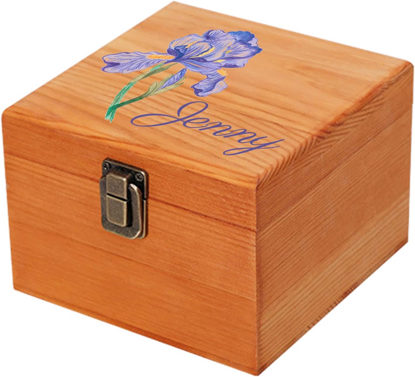 Personalized Wooden Keepsake Memory Box with Birth Flower & Name, Custom Wood Decorative Storage Box with Lids Customized Christmas Gift Box for Women Teen Girls Mom Birthday Gifts