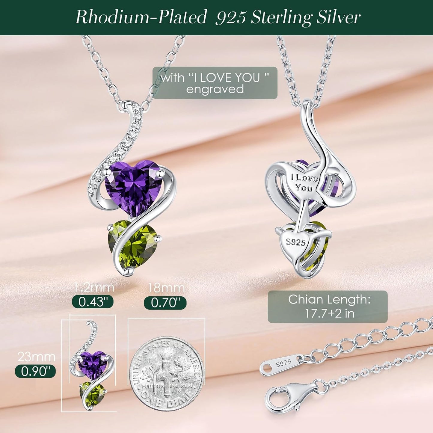 LOUISA SECRET Unique Double Heart Necklace Gifts for Wife Women, 925 Sterling Silver Tiny Birthstone Pendant Jewelry Gift for Her Girlfriend Mom Valentine's Day Anniversary Mother's Day Birthdays & Christmas