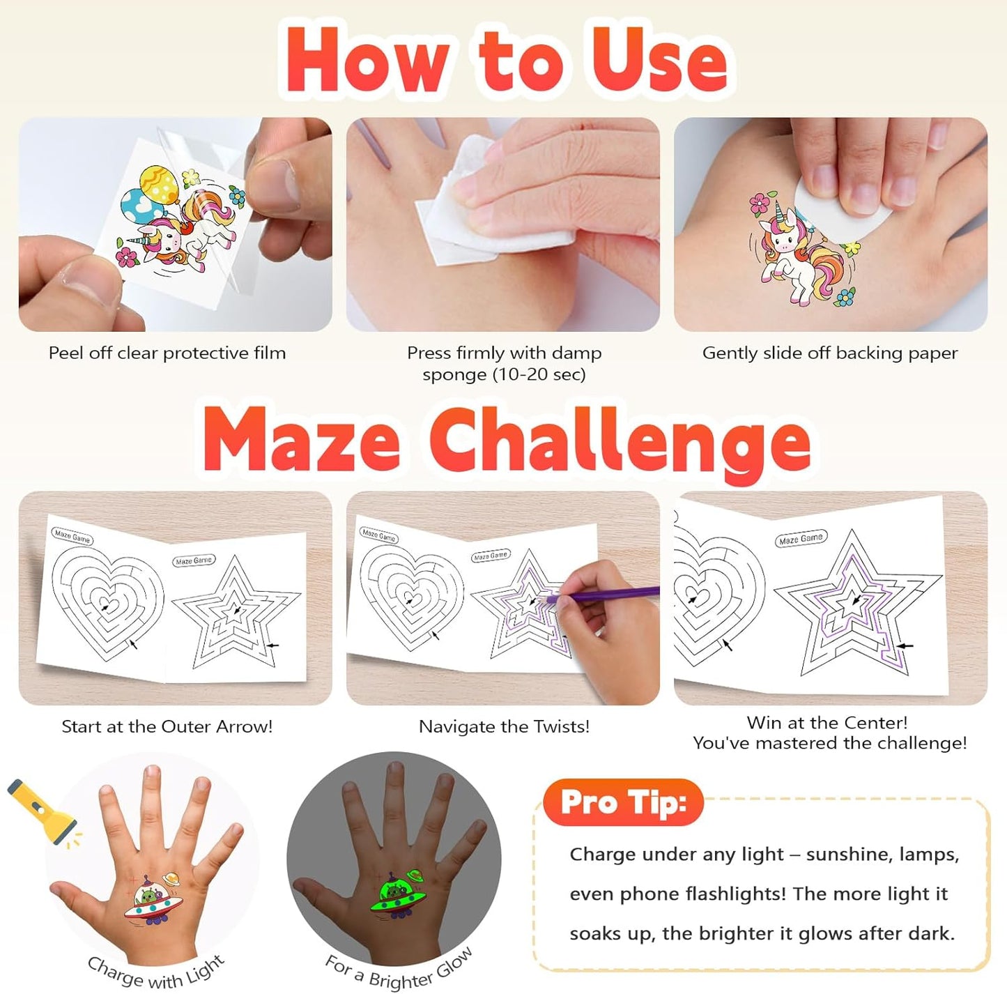 288 PCS Glow Temporary Tattoos for Kids, 12 Pack Party Favors with Luminous Tattoos & 24 Maze Games, Mixed Tattoo Styles for Boys and Girls, Kids Birthday Goodie Bag Stuffers