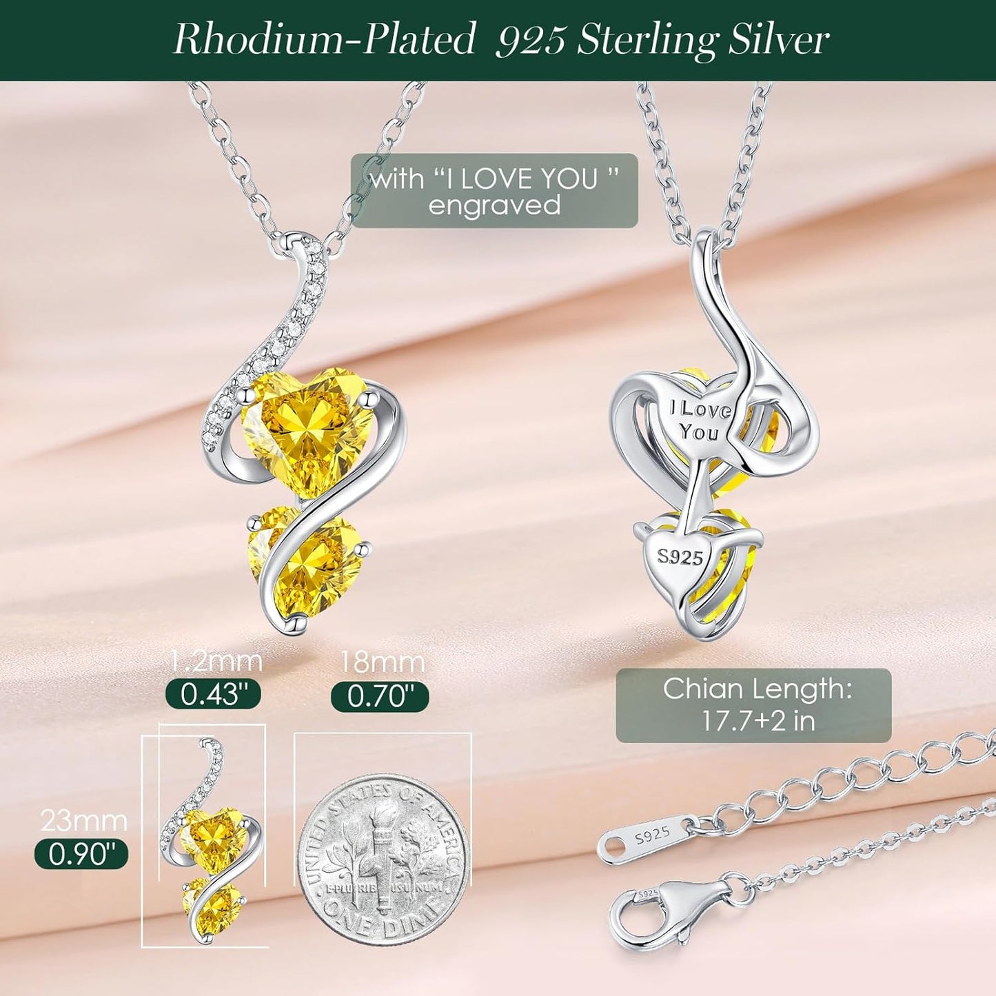 LOUISA SECRET Unique Double Heart Necklace Gifts for Wife Women, 925 Sterling Silver Tiny Birthstone Pendant Jewelry Gift for Her Girlfriend Mom Valentine's Day Anniversary Mother's Day Birthdays & Christmas