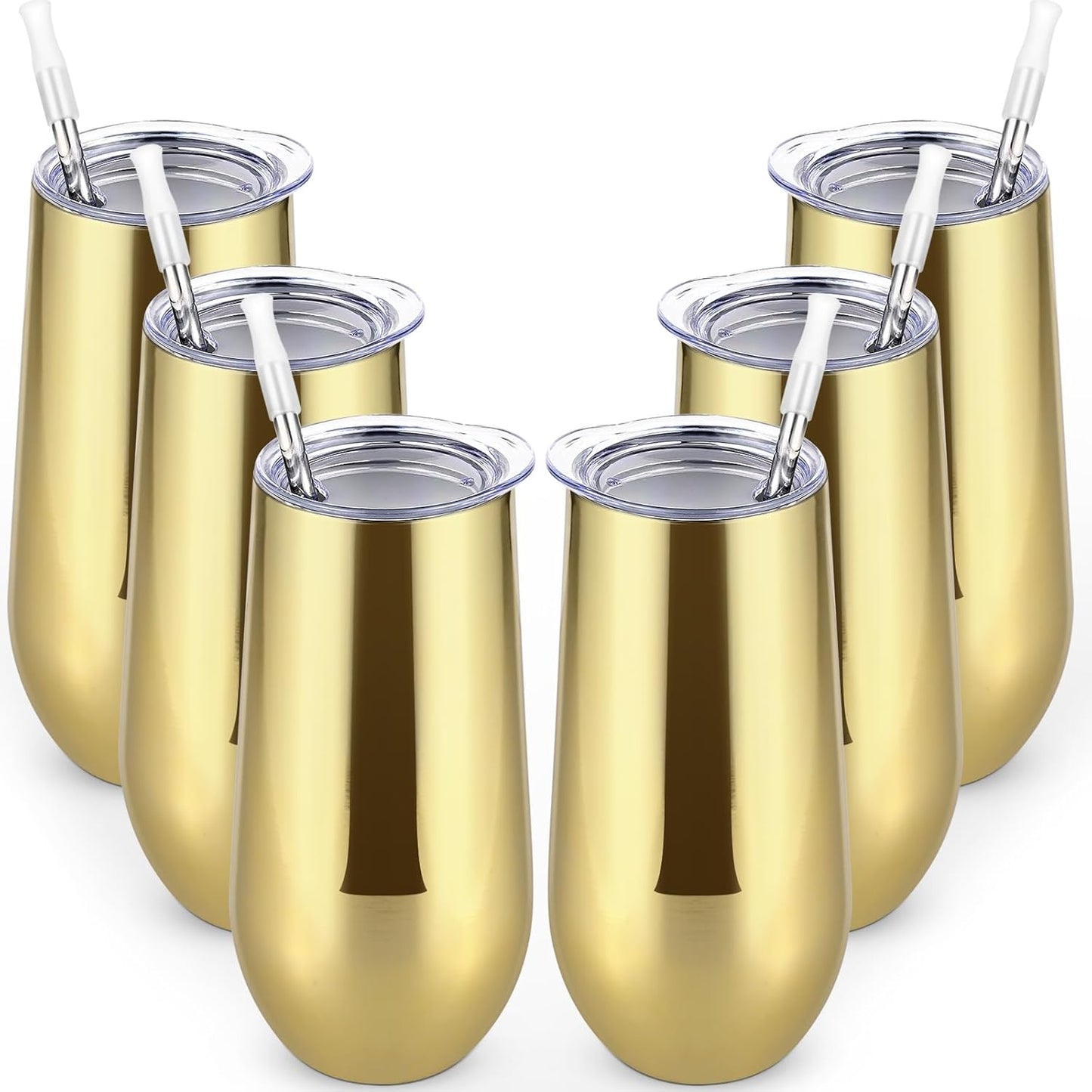 Lifecapido 6 Pack Insulated Stainless Steel Flutes, 12oz Stemless Champagne Flutes, Gold Plating for Birthday Wedding Christmas Party