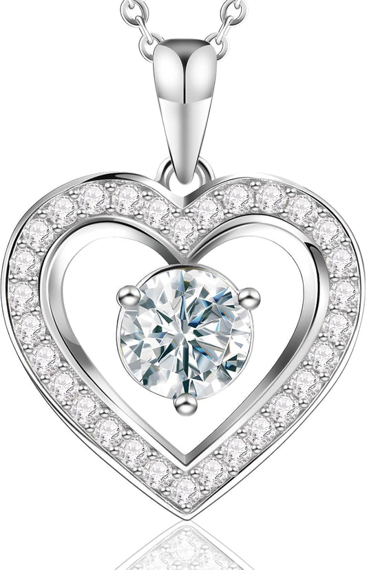 Full Moissanite Heart Necklace - No CZ! 2ct Vibrant Birthstone & 30 White Gems | 12 Month Gifts for Wife, Mom, Her | Anniversary, Valentine's Day, Mother's Day Jewelry