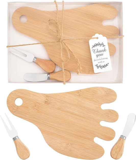 2 Sets Baby Shower Favors Bridal Game Prizes for Winners Wedding Guest Gifts Footprint Bamboo Cheese Board Charcuterie Board Set with Knives and Forks Thank You Card with Gift Box
