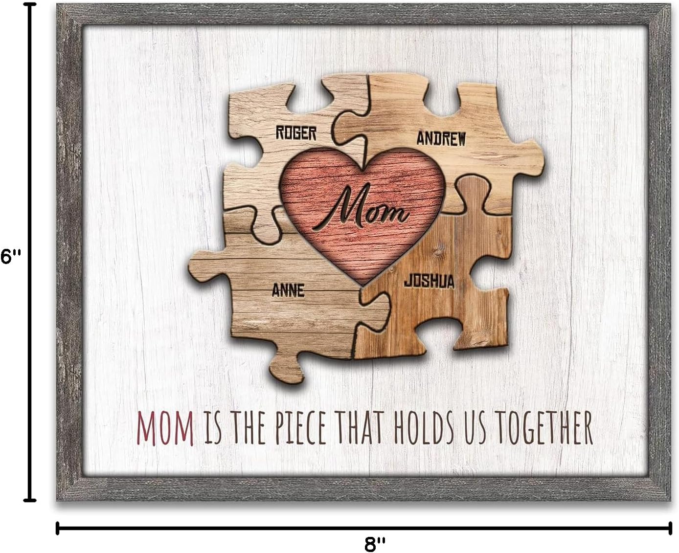 Personal-Prints MOM & Children Personalized HEART Puzzle Wall Art | Unique Customized with up to 8 Names | Mother’s Day, Birthday or Christmas Gift (20"x25" Float Framed Canvas, 4 Children)