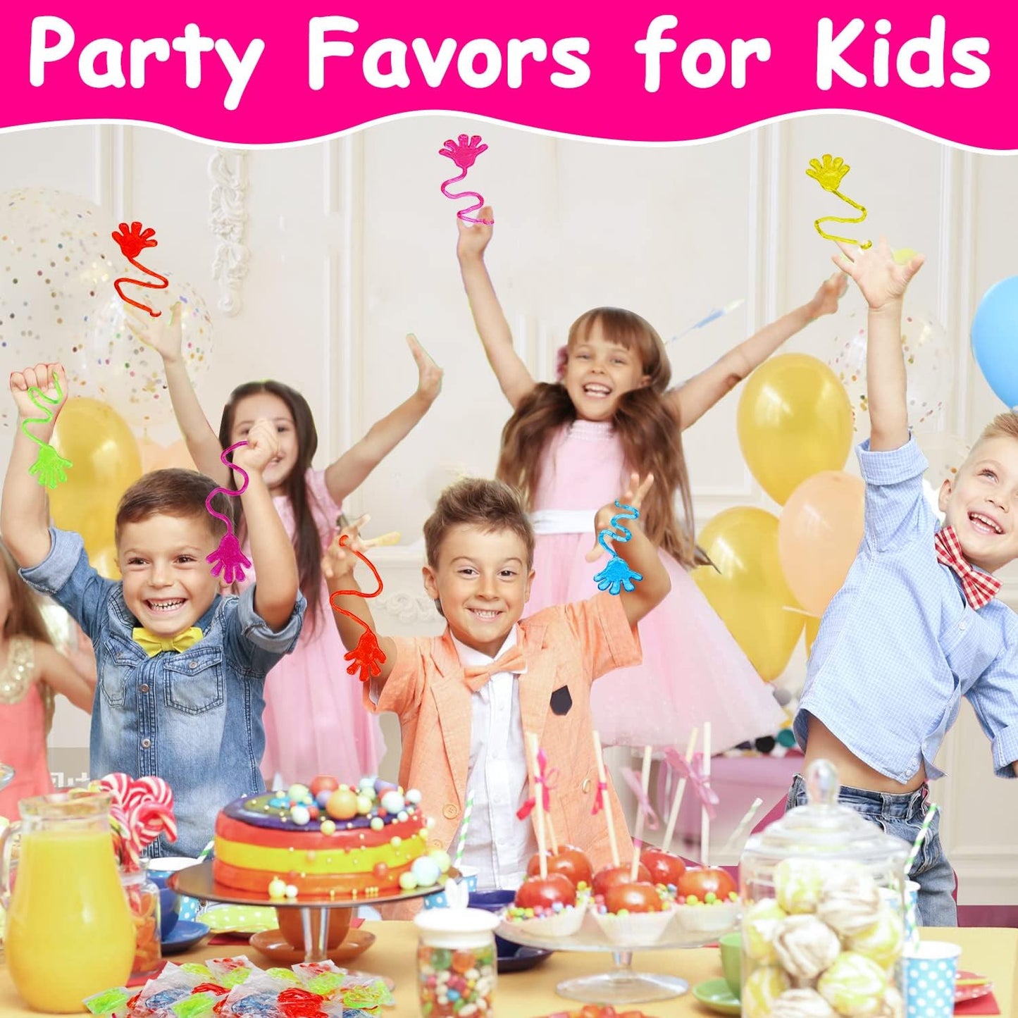 40PCS Glitter Sticky Hand Party Favors for Kids Birthday Supplies Halloween Goodie Bag Stuffers Classroom Treasure Box Carnival Prizes Bulk Treat Trinkets Pinata Fillers Mini Stuff Stretchy Toys