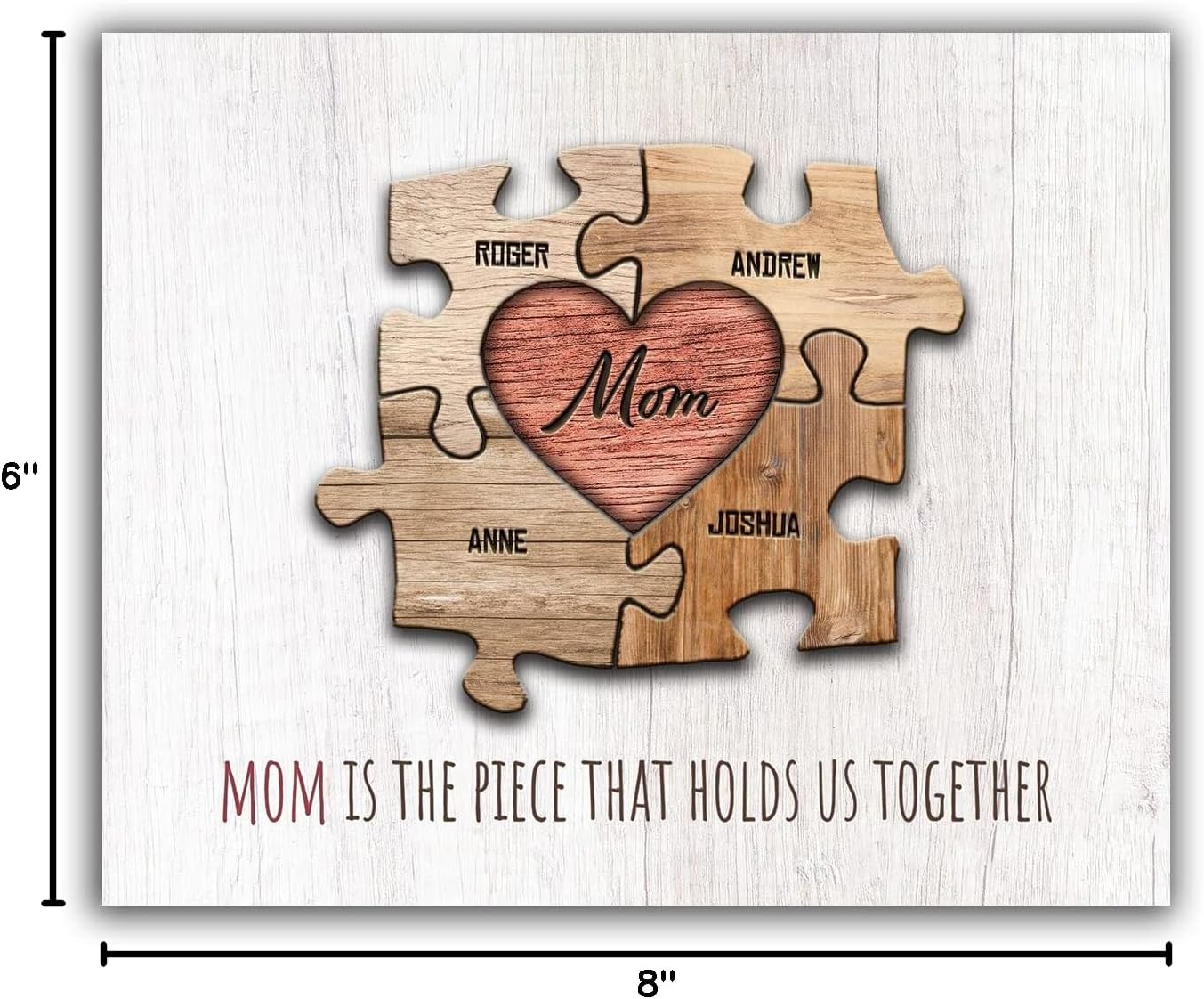 Personal-Prints MOM & Children Personalized HEART Puzzle Wall Art | Unique Customized with up to 8 Names | Mother’s Day, Birthday or Christmas Gift (11"x14" Stretched Canvas, 4 Children)