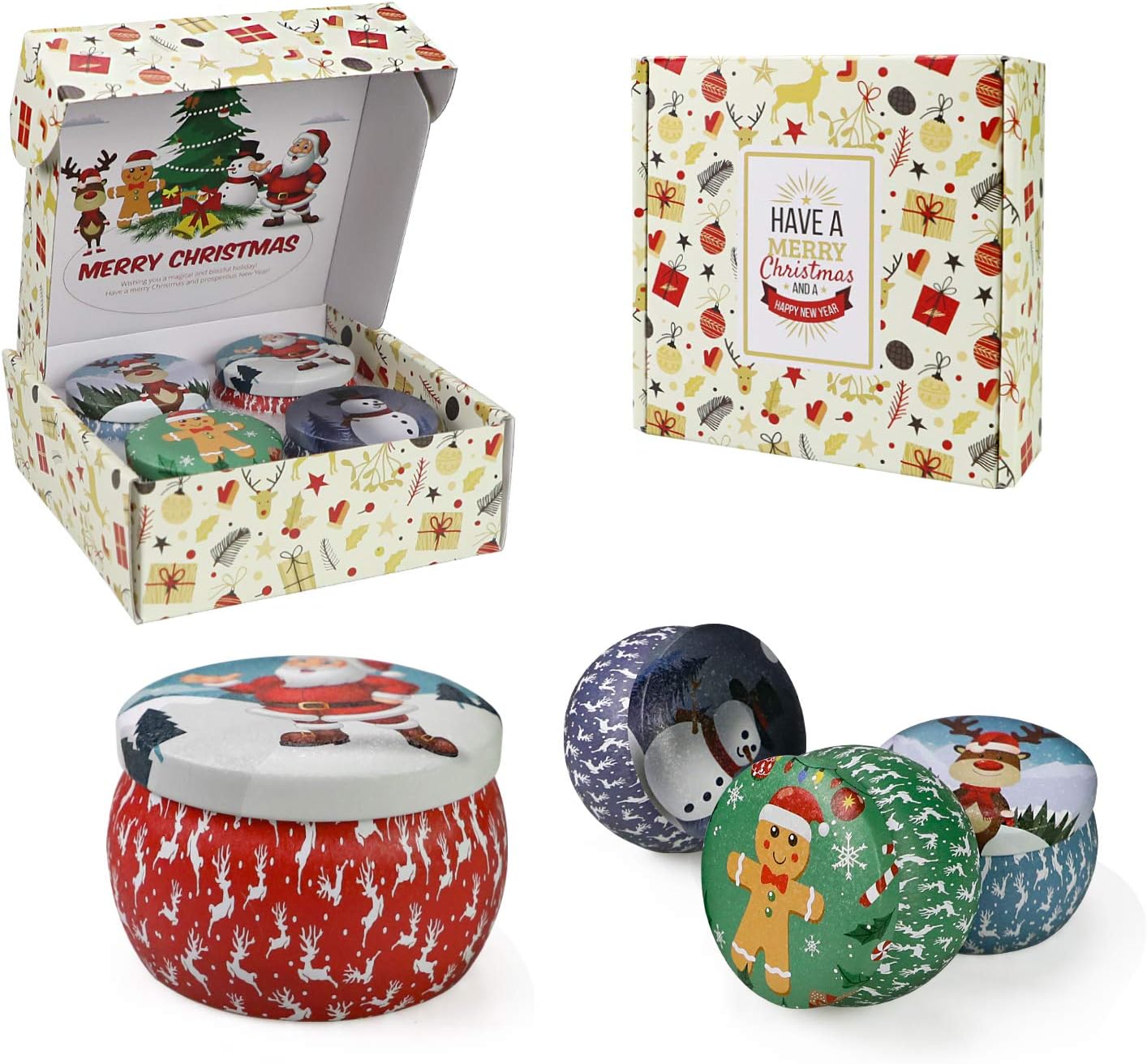 Christmas Candles, 4 Pack Scented Candles, Christmas Gifts for Women, Soy Candles Set, 120H Burning Time, Aromatherapy Candle for Meditation, Yoga, Relaxation, Bath, SPA, Ideal Gifts for Women