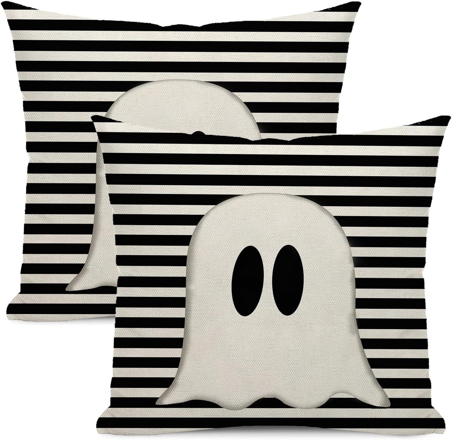Halloween Pillow Covers 22x22 Set of 2 Black Stripe Cute Ghost Throw Pillow Covers for Home Decoration Cushion Case for Couch Sofa Halloween Decor