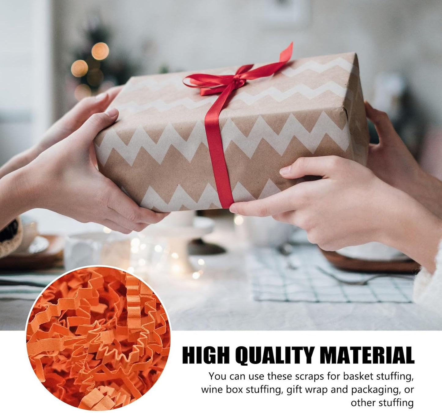 ZEBMOON 2 LB Orange Crinkle Cut Paper Shred Filler Great for Gift Wrapping, Basket Filling, Birthday, Wedding, Halloween, Thanksgiving, Christmas Day, New Year Party Decorations Filling Supplies