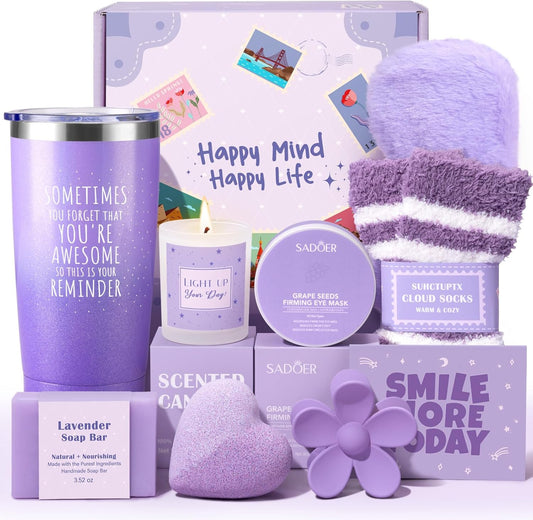 Gift Baskets for Women, 9pcs Unique Happy Birthday Gifts for Women, Best Mothers Day Christmas Gifts Get Well Soon Basket Appreciation Ideas Box w/ Tumbler Her Mom Sister Friend Friendship Teacher