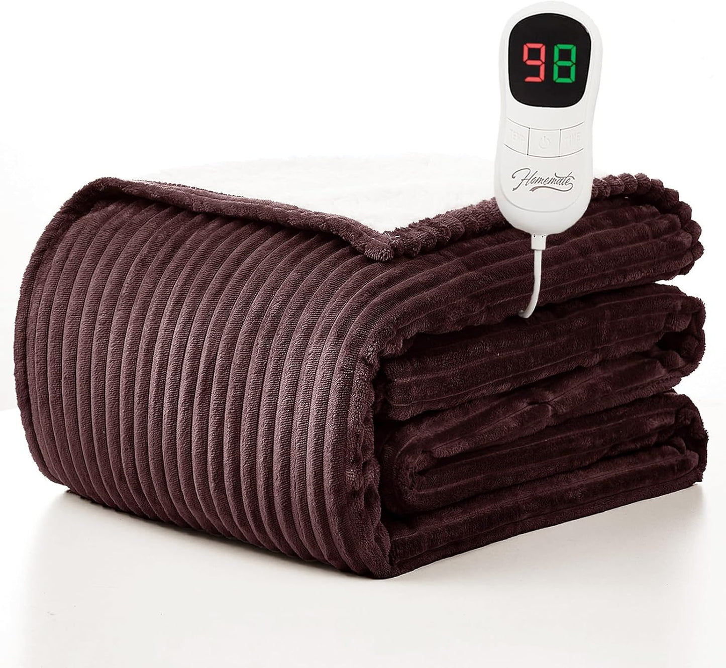 Homemate Electric Heated Blanket Full Size - 72"x84" Heating Blanket Full Size 1/2/4/6/8 Hours Auto-Off 10 Heat Level Over-Heat Protection Soft Flannel Sherpa ETL Certification