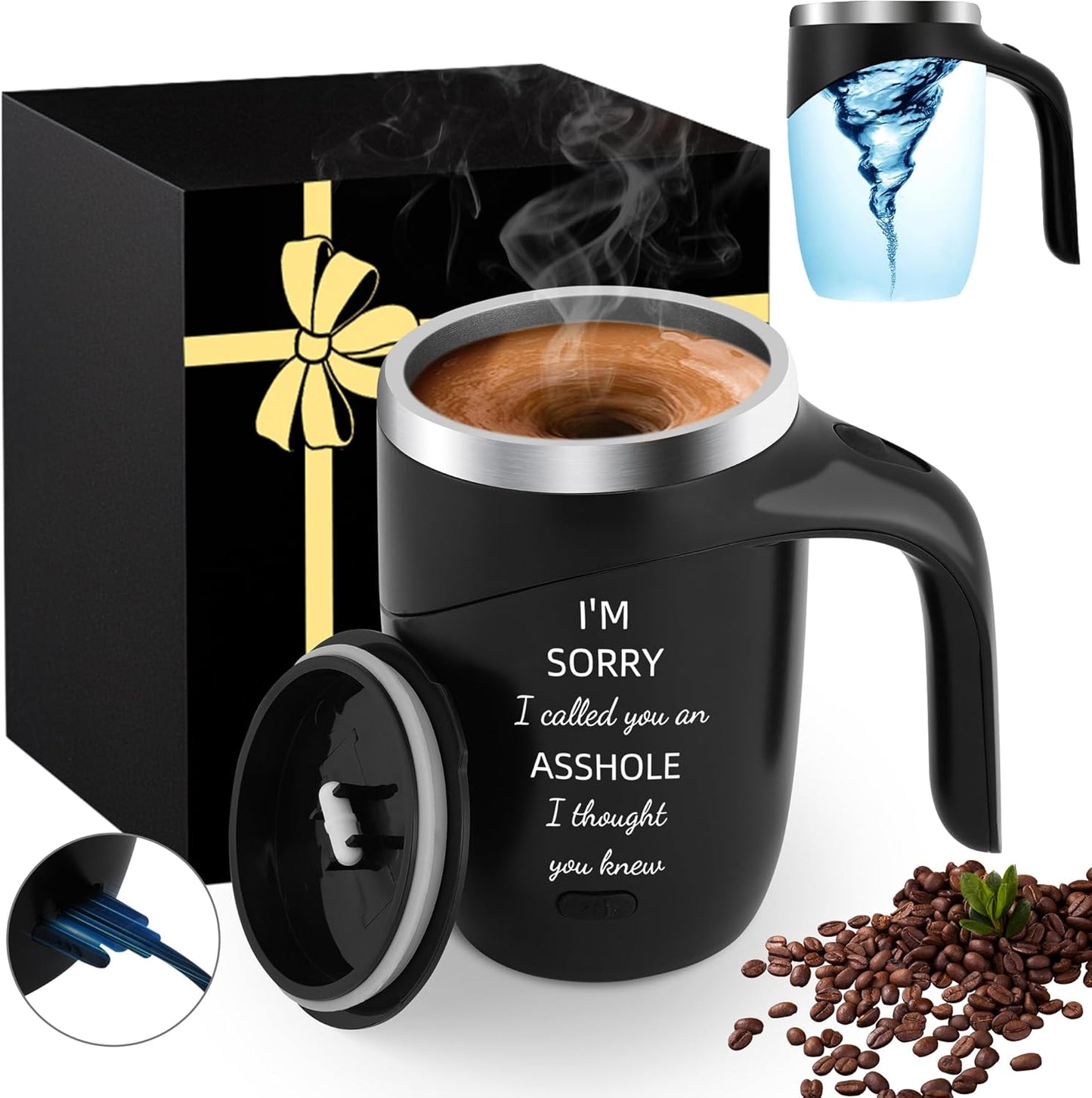 Magnetic Stirring Coffee Mug Stainless Insulated Cup White Elephant Adults 30 Christmas Gag Fun Weird Novelty Useful Unique Men Prank Dirty Secret Santa Unisex Holiday Best Cool Nice Exchange Gifts