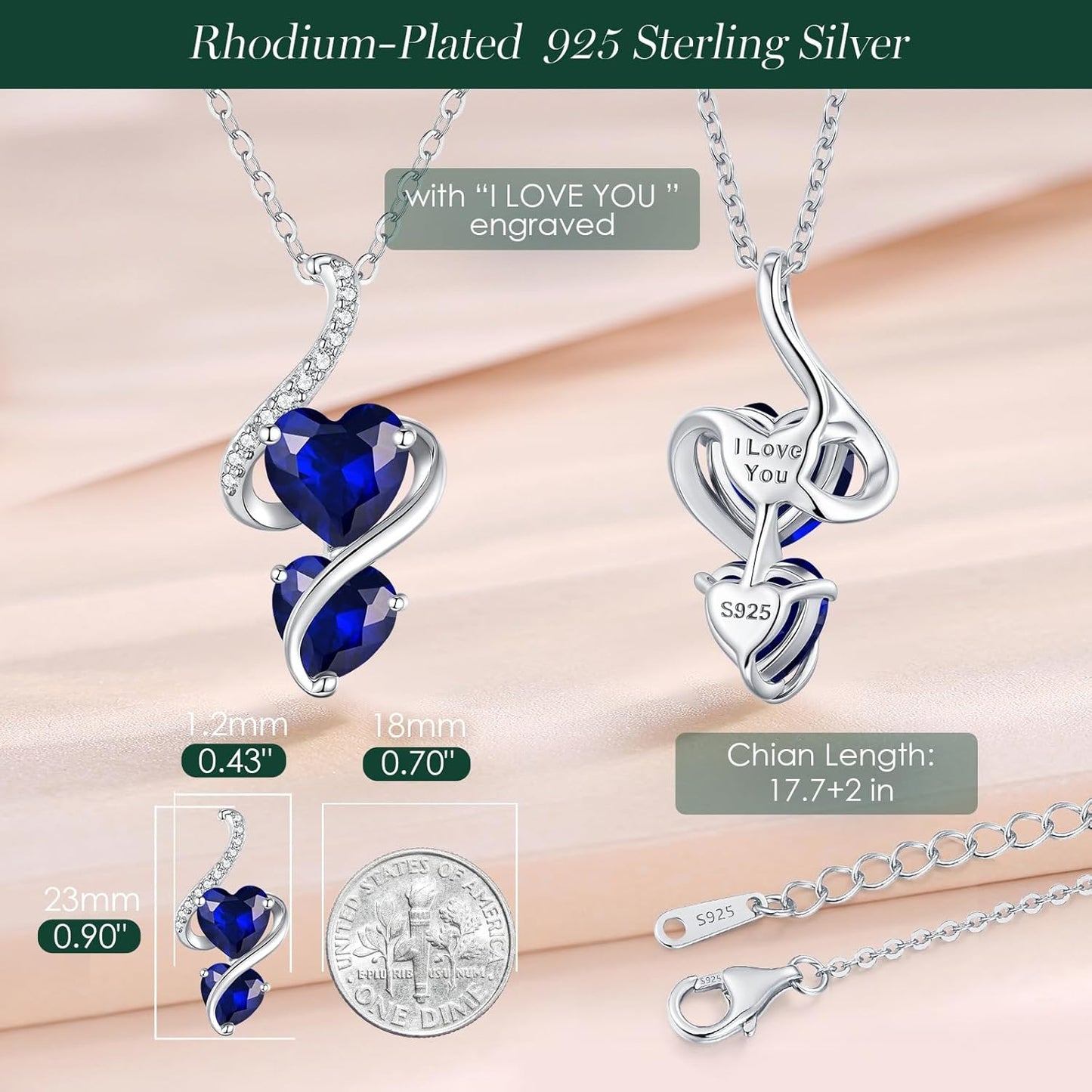 LOUISA SECRET Unique Double Heart Necklace Gifts for Wife Women, 925 Sterling Silver Tiny Birthstone Pendant Jewelry Gift for Her Girlfriend Mom Valentine's Day Anniversary Mother's Day Birthdays & Christmas