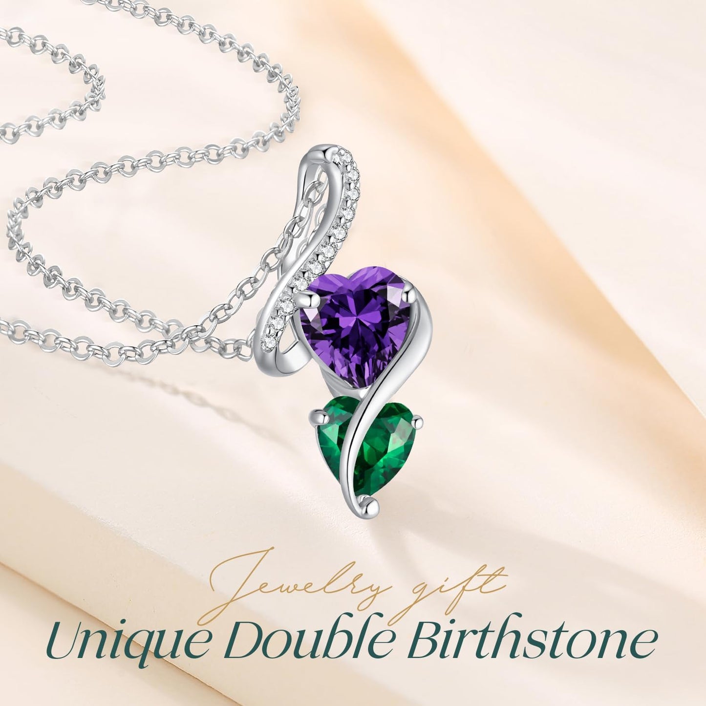 LOUISA SECRET Unique Double Heart Necklace Gifts for Wife Women, 925 Sterling Silver Tiny Birthstone Pendant Jewelry Gift for Her Girlfriend Mom Valentine's Day Anniversary Mother's Day Birthdays & Christmas