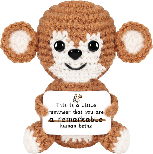 Gifts for Him/Her: Thank You Support Stuffed Animal Women/Men Present, Handmade Positive Crochet Monkey Emotional Birthday Christmas Retirement Gifts for Teacher Friend Coworker Couple