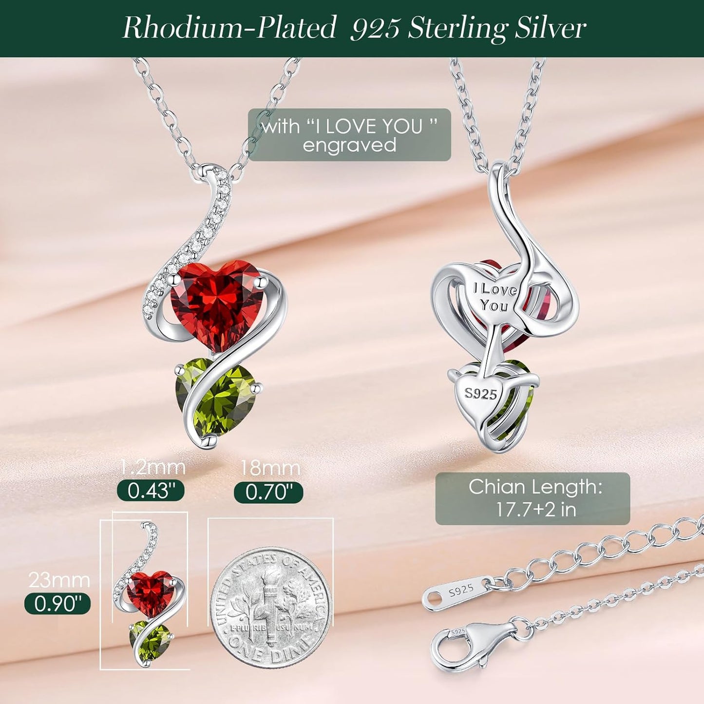 LOUISA SECRET Unique Double Heart Necklace Gifts for Wife Women, 925 Sterling Silver Tiny Birthstone Pendant Jewelry Gift for Her Girlfriend Mom Valentine's Day Anniversary Mother's Day Birthdays & Christmas