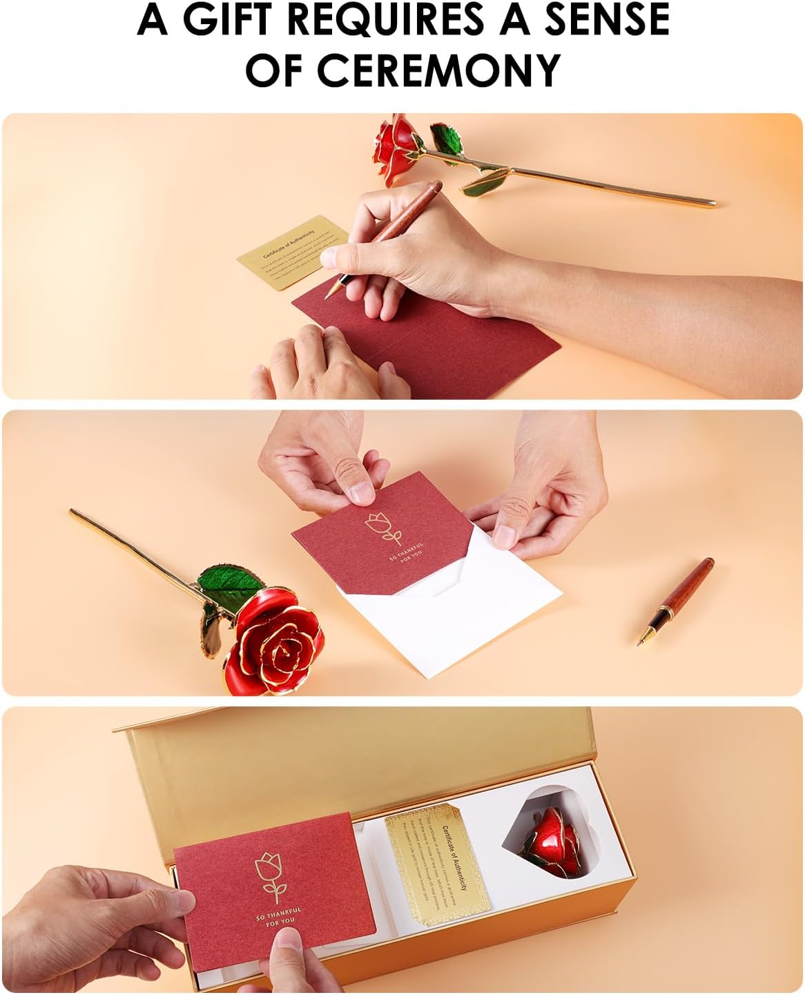 24K Gold Dipped Rose – Handpicked Real Rose Preserved in 24K Gold – Passionate, One-of-a-Kind Romantic Gift for Her – Ideal for Birthday, Anniversary, Mother’s Day, Valentine’s Day (Red)