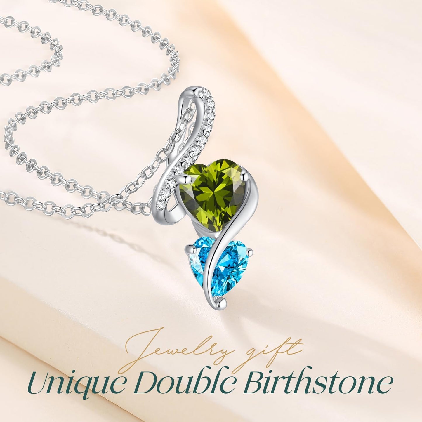 LOUISA SECRET Unique Double Heart Necklace Gifts for Wife Women, 925 Sterling Silver Tiny Birthstone Pendant Jewelry Gift for Her Girlfriend Mom Valentine's Day Anniversary Mother's Day Birthdays & Christmas