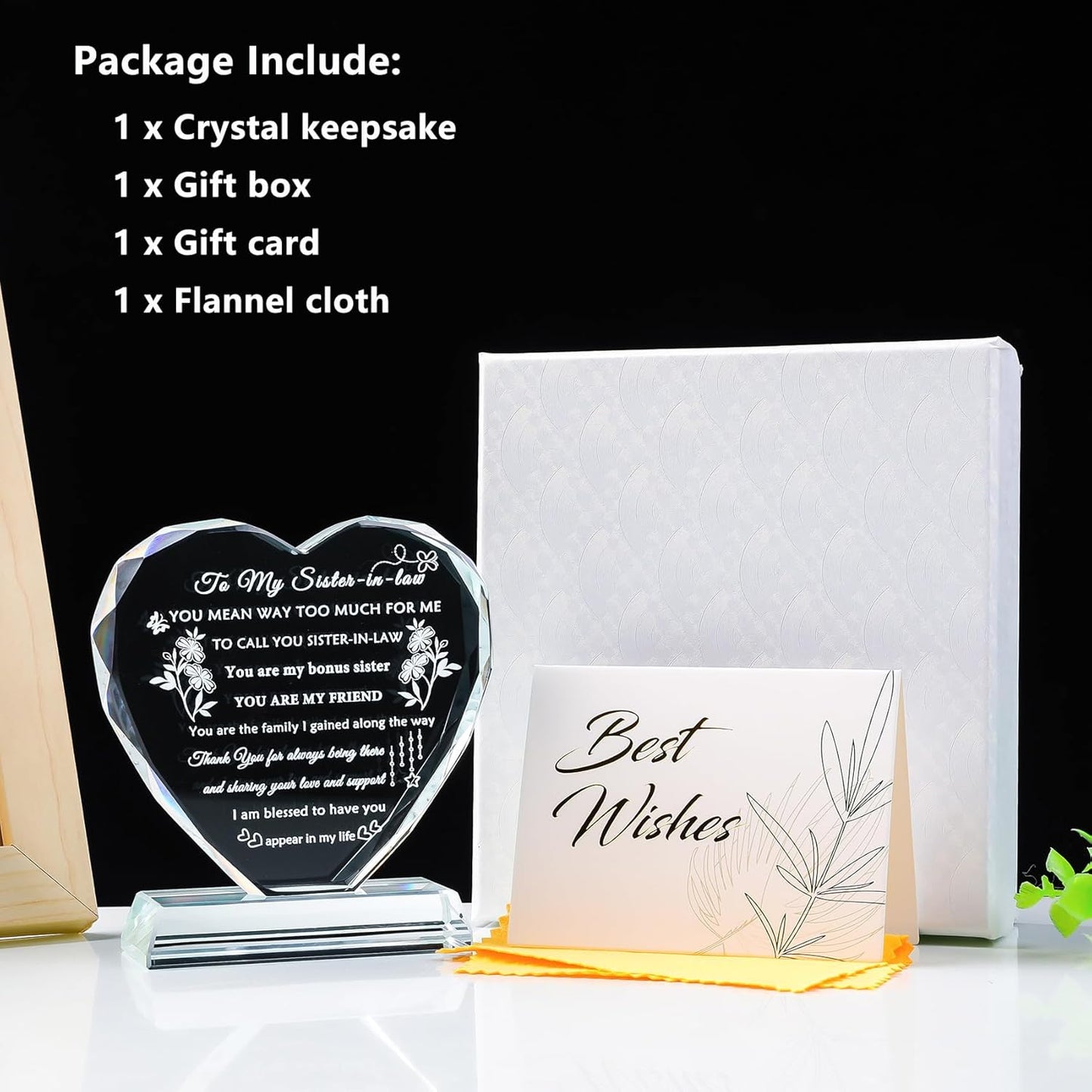 YWHL Sister in Law Birthday Gifts Heart Crystal Keepsake Wedding Gifts for Sister in Law Unique Gift Ideas for Christmas Mother's Day Thanksgiving