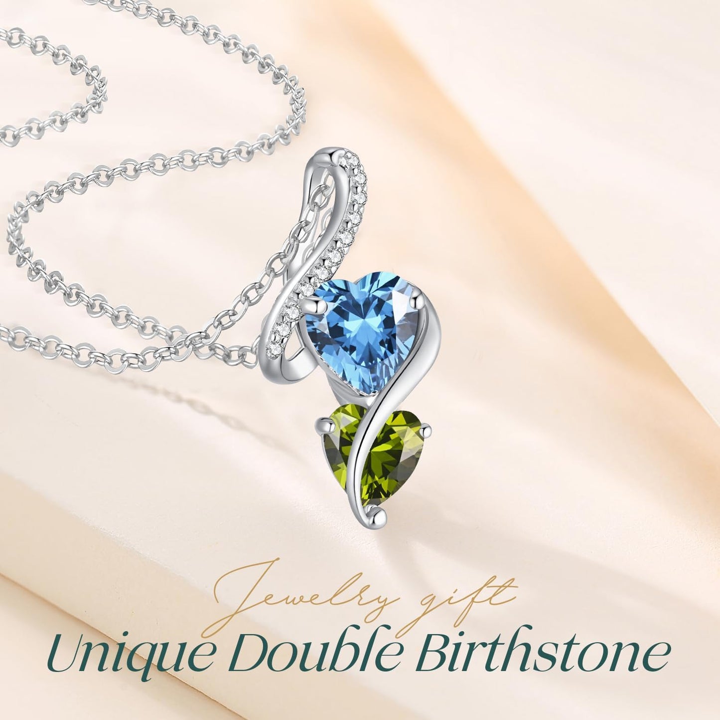 LOUISA SECRET Unique Double Heart Necklace Gifts for Wife Women, 925 Sterling Silver Tiny Birthstone Pendant Jewelry Gift for Her Girlfriend Mom Valentine's Day Anniversary Mother's Day Birthdays & Christmas