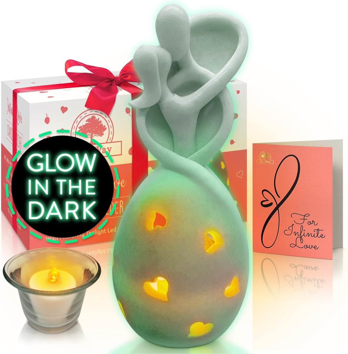 OakiWay Anniversary Wedding Gifts for Couple/Her - Glow in The Dark Infinity Love Candle Holder Statue with LED Candle - Bridal Shower, Engagement, Parents, Christmas, Valentines Gifts for Wife