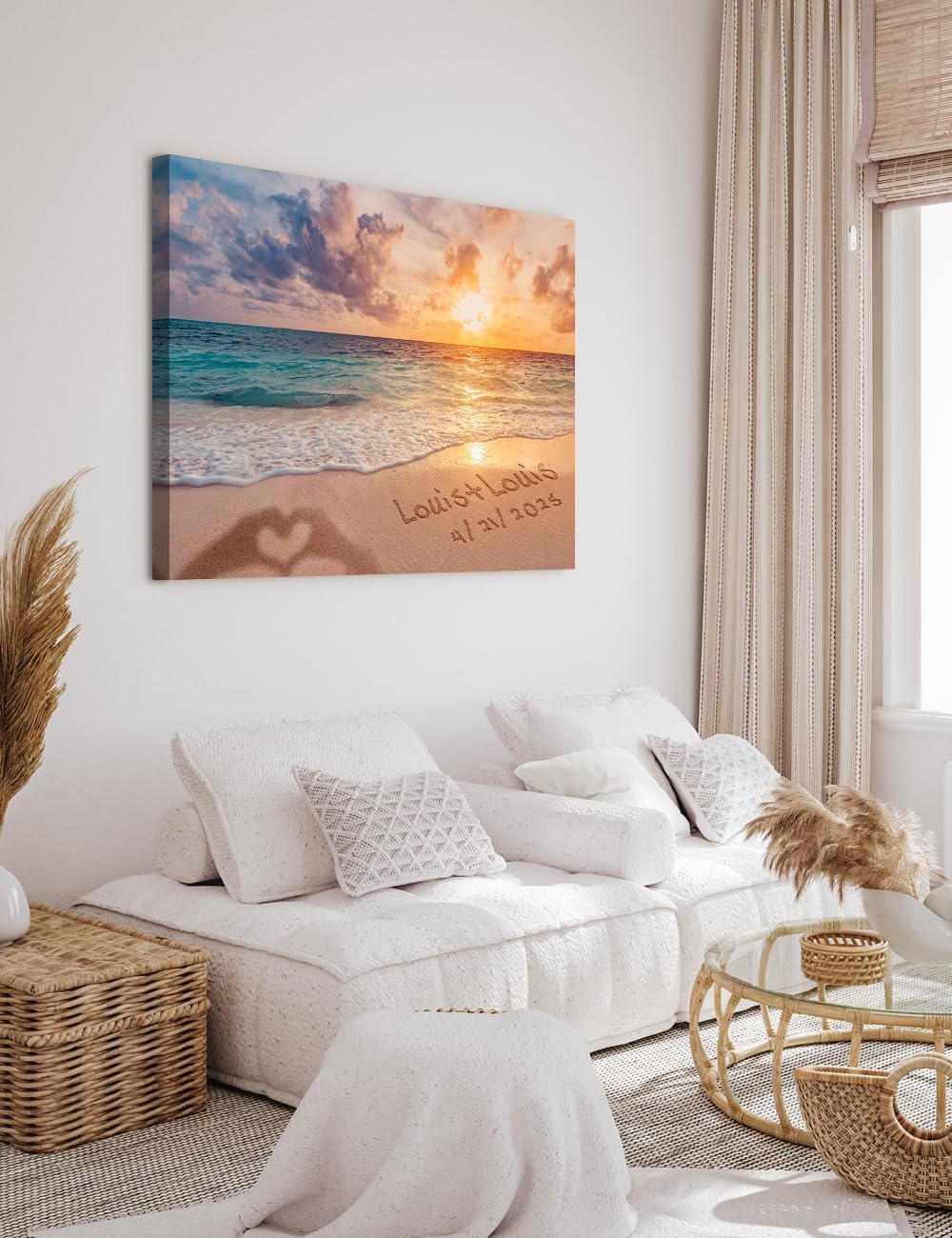 IPIC - "Forever Together Personalized Canvas Wall Art, Custom Beach Scene with Name and Date in Sand, A Personalized Gift for Couple, Wedding, or Anniversary, Coastal Home Decor, Ready to Hang