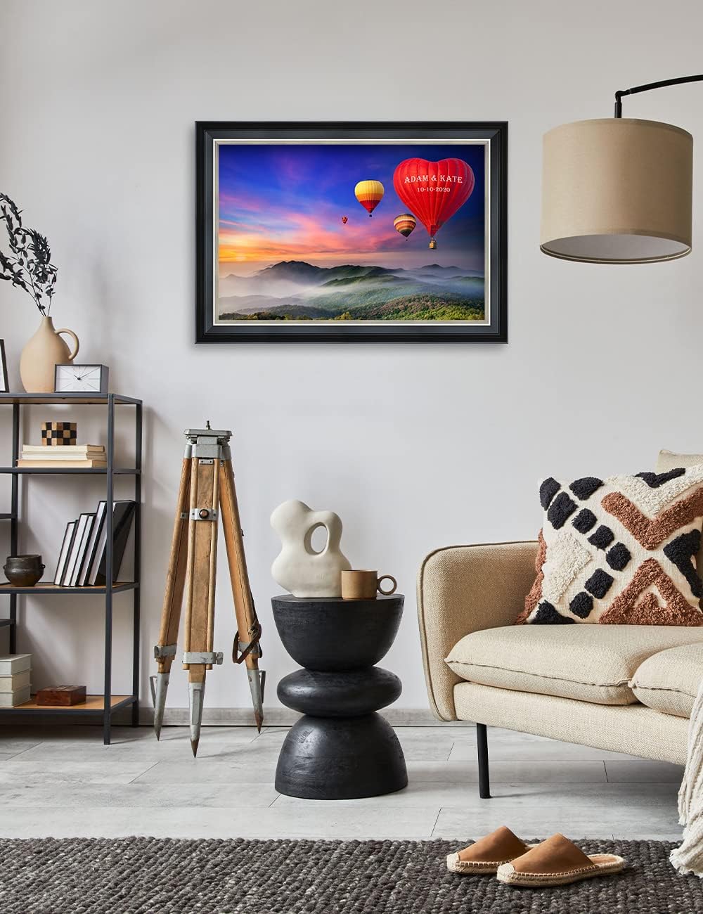 IPIC - Romance on High Personalized Framed Wall Art with Names and Date on, Giclee Prints with Solid Wood, Custom Memorial Gifts for Anniversary. Total Framed Size: 27.25" W x 19.25" H