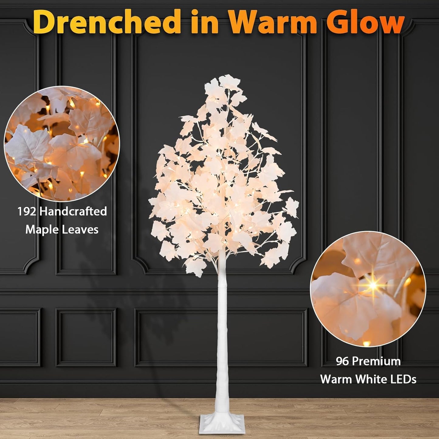 5FT 96LED Artificial Lighted White Maple Tree, Fall Tree with Dual-Tone Lights (Cold & Warm White) Halloween, Thanksgiving, Autumn Harvest Outdoor Indoor Home Decor