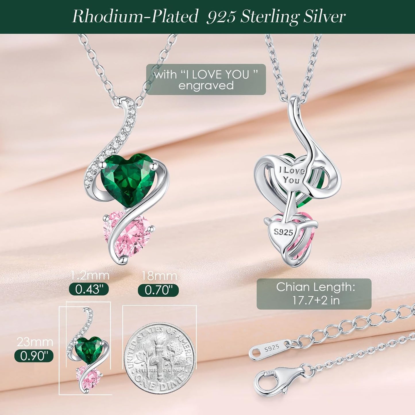 LOUISA SECRET Unique Double Heart Necklace Gifts for Wife Women, 925 Sterling Silver Tiny Birthstone Pendant Jewelry Gift for Her Girlfriend Mom Valentine's Day Anniversary Mother's Day Birthdays & Christmas