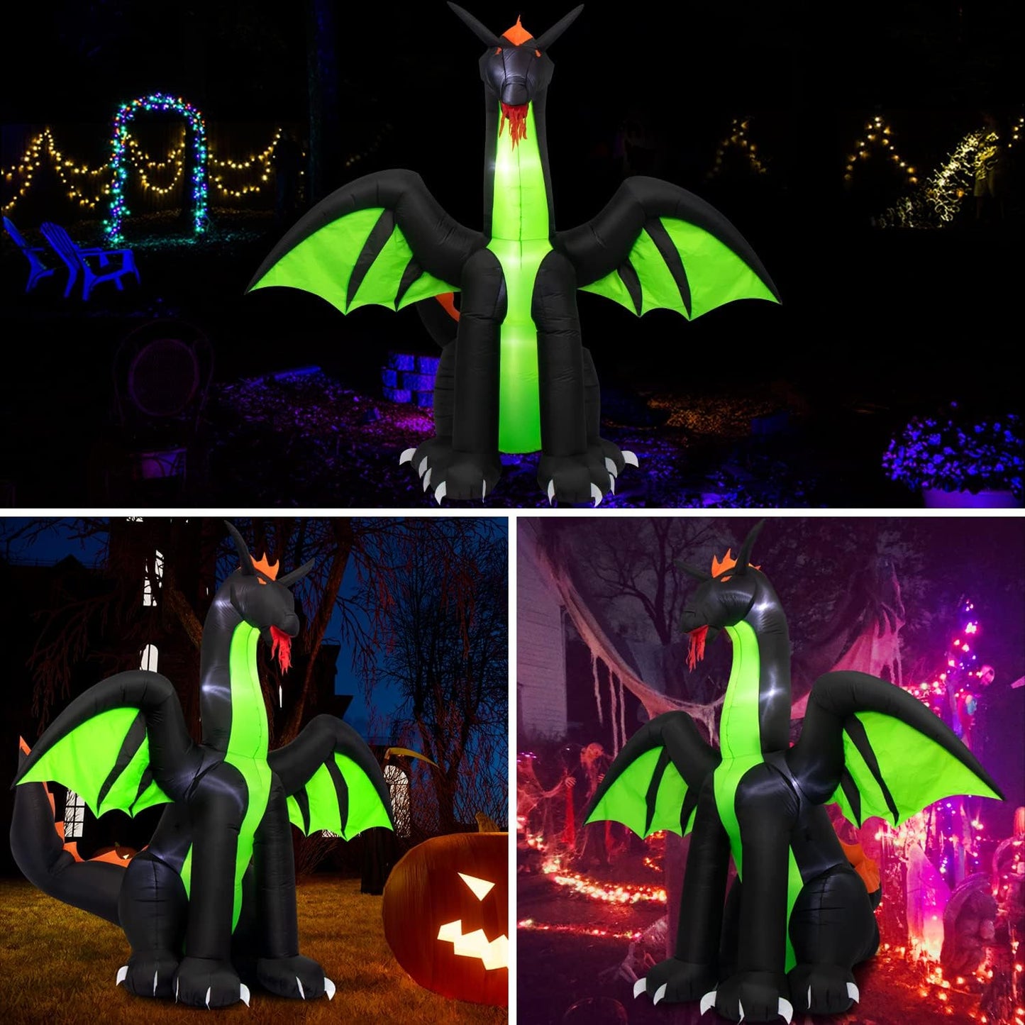 Halloween Inflatables 9FT Giant Inflatable Dragon Halloween Decorations with Wings, Built-in LEDs Halloween Blow Up Yard Decorations for Outdoor Indoor Party Garden Lawn Decor