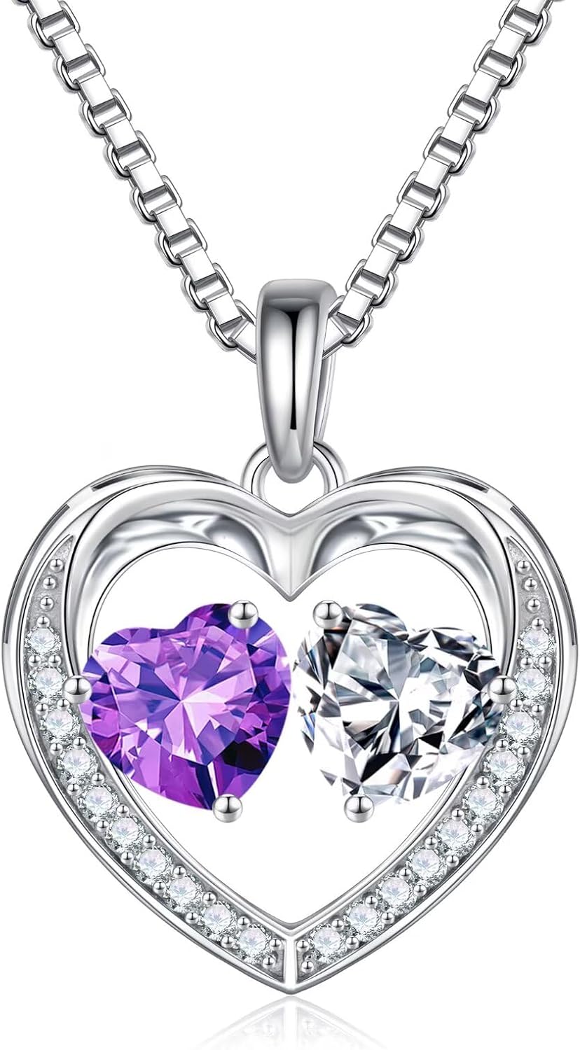 Iefil Birthstone Jewelry for Women - 925 Sterling Silver Birthstone Necklace, Anniversary Birthday Gifts for Women, Jewelry Gifts for Her Wife Mom Daughter