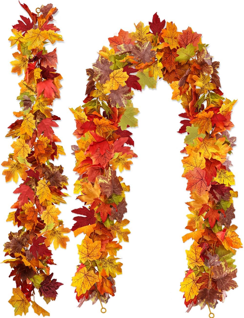 wohohoho 2 Packs Fall Garland Maple Leaf, 5.9Ft/Pieces Fall Leaves Garland 7 Maple Leaves Hanging Vines for Autumn Decor Halloween Thanksgiving Christmas Indoor Outdoor Decorations