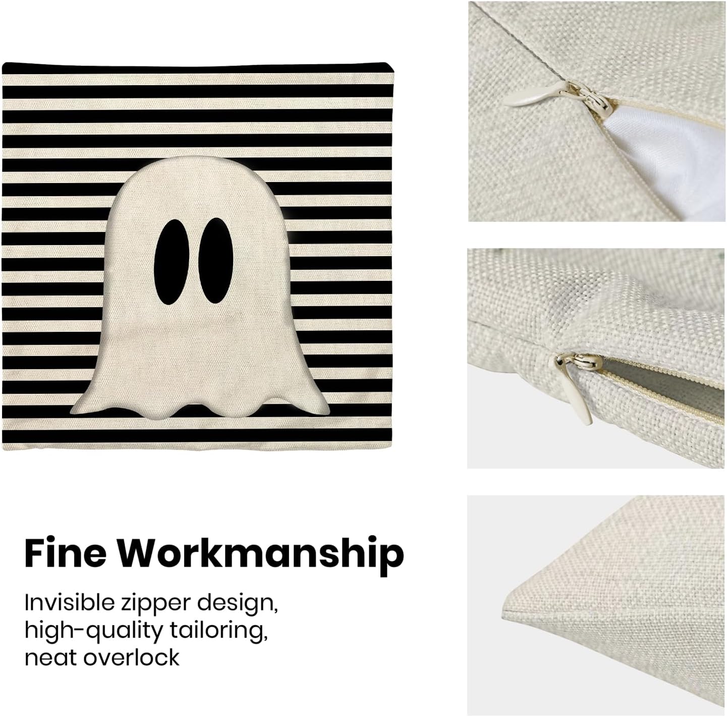 Halloween Pillow Covers 20x20 Set of 2 Cute Black Stripe Ghost Throw Pillow Covers Halloween Pillows Decorative Pillow Covers for Halloween Home Decoration Cushion Case for Couch Sofa Decor