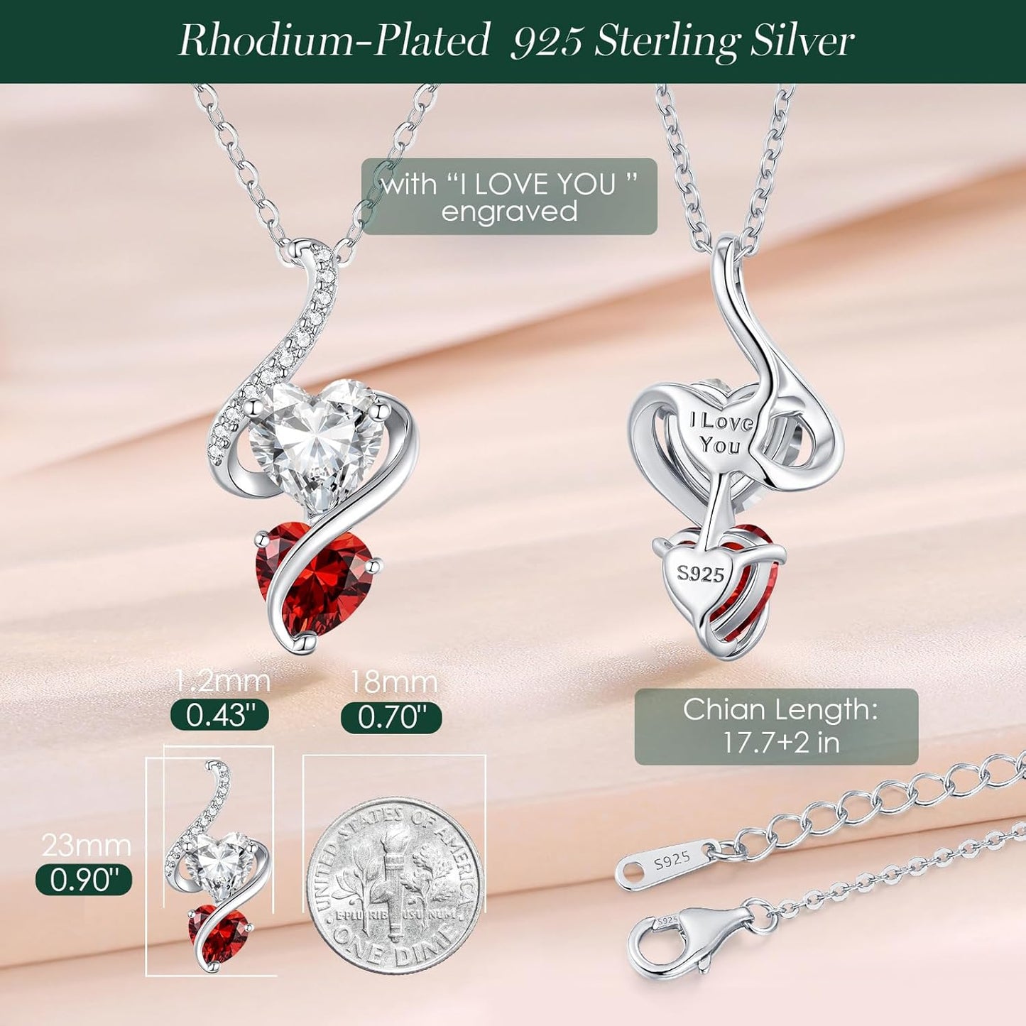 LOUISA SECRET Unique Double Heart Necklace Gifts for Wife Women, 925 Sterling Silver Tiny Birthstone Pendant Jewelry Gift for Her Girlfriend Mom Valentine's Day Anniversary Mother's Day Birthdays & Christmas