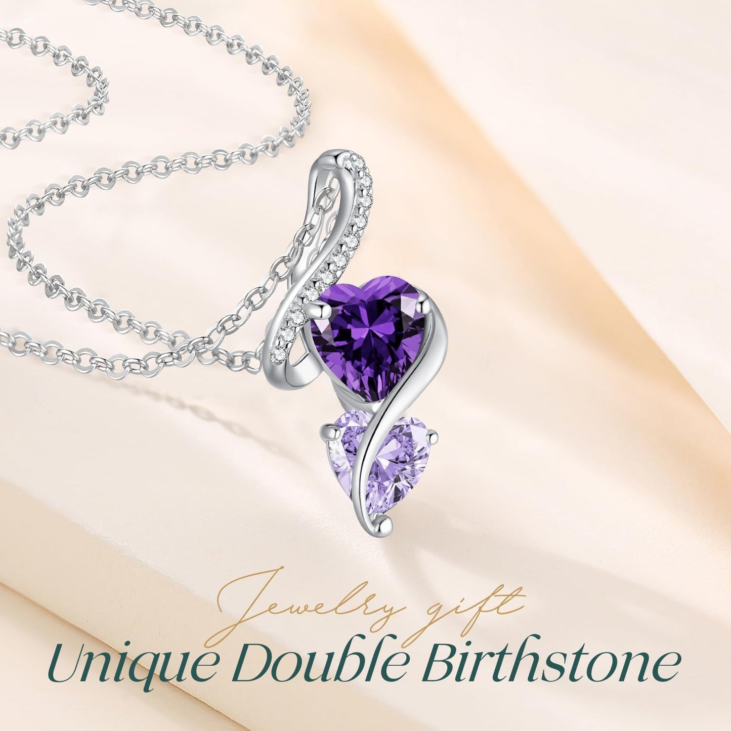 LOUISA SECRET Unique Double Heart Necklace Gifts for Wife Women, 925 Sterling Silver Tiny Birthstone Pendant Jewelry Gift for Her Girlfriend Mom Valentine's Day Anniversary Mother's Day Birthdays & Christmas