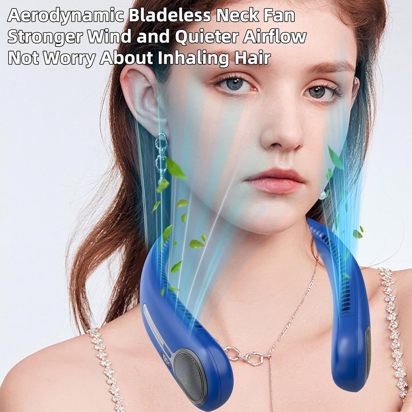 Portable Neck Fan,Gift Ideas,Personal Wearable Bladeless Fan,360° Cooling,LED Display,4-Speeds,6000mAh Rechargeable,Powerful Wind,Outdoor Travel Camping,Birthday Gifts for Men Women Dad Mom (Navy)