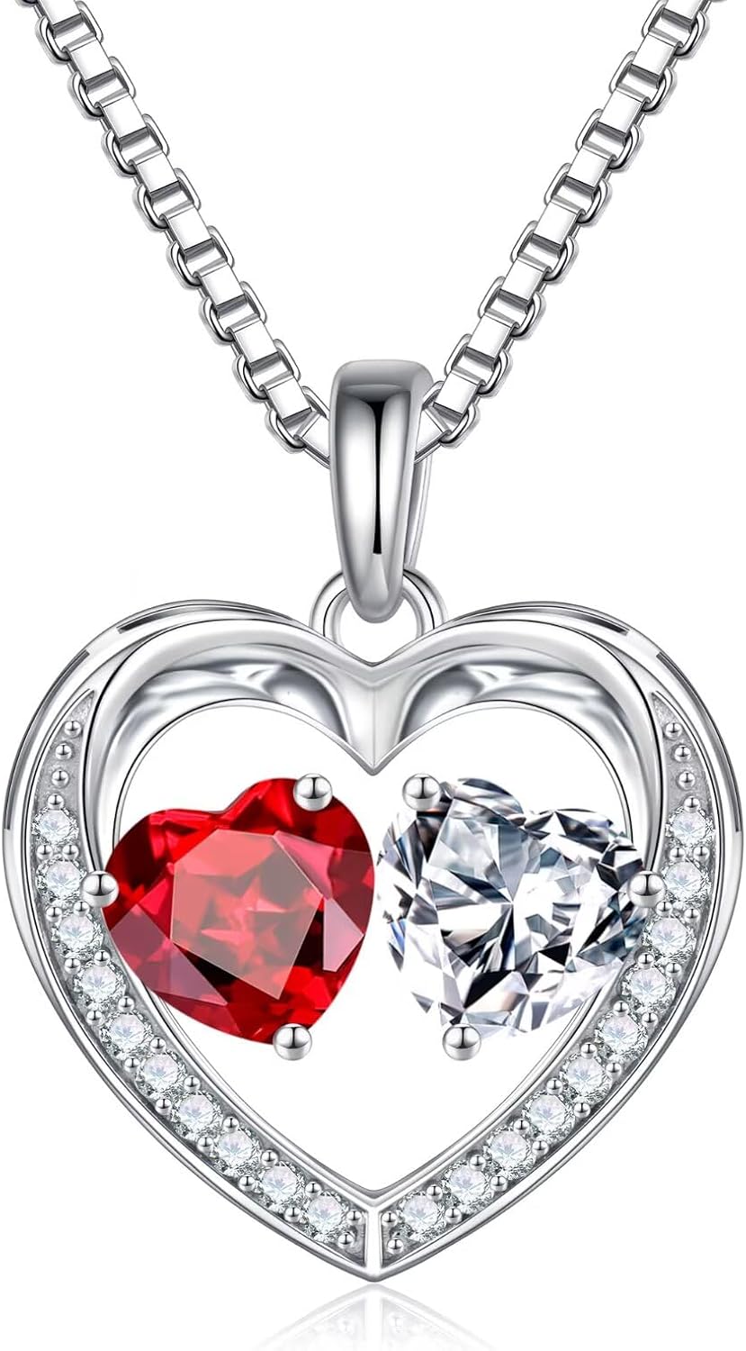 Iefil Birthstone Jewelry for Women - 925 Sterling Silver Birthstone Necklace, Anniversary Birthday Gifts for Women, Jewelry Gifts for Her Wife Mom Daughter