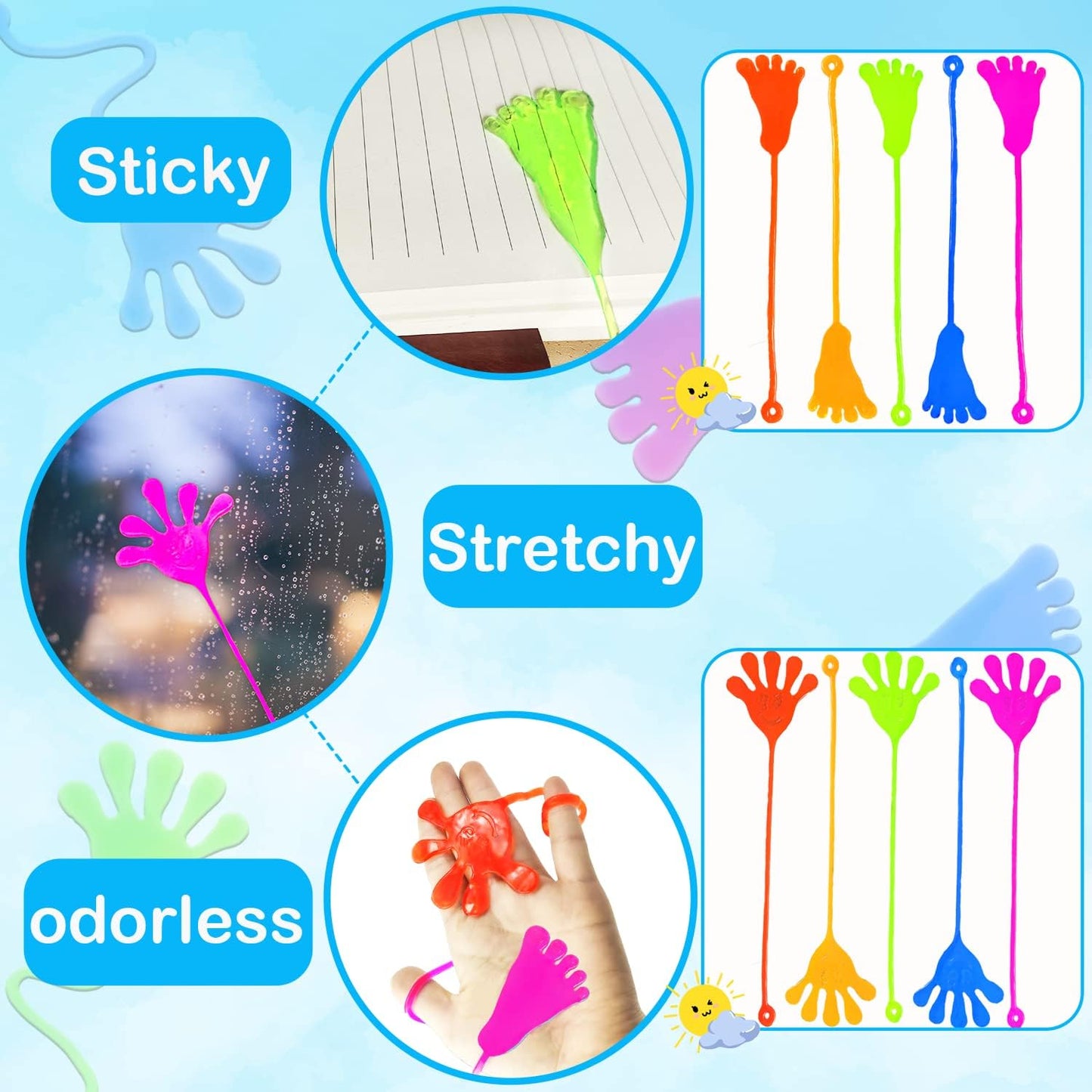 Large Sticky Hands & Feet Party Favors Supplies for Toddlers (20 PCS),Birthday Pinata Goodie Bag Stuffer Fillers for Kids,School Student Non Candy Treats Treasure Box Prizes Toys Gifts for Boys Girls