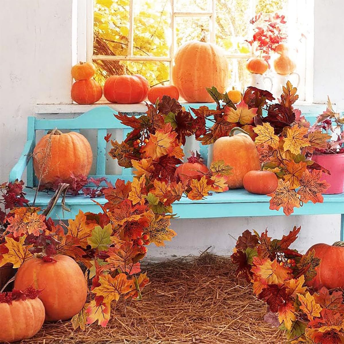 Fall Garland Fall Leaves Garland for Thanksgiving Decorations Home Outdoor Decor (3 Pcs)