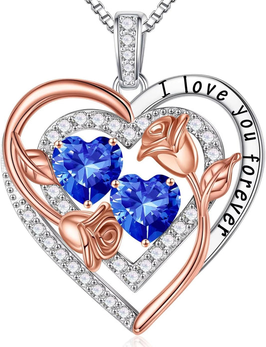 Iefil Birthstone Necklace for Women - Sterling Silver Birthstone Necklace Anniversary Birthday Gifts for Her Wife Mom Daughter