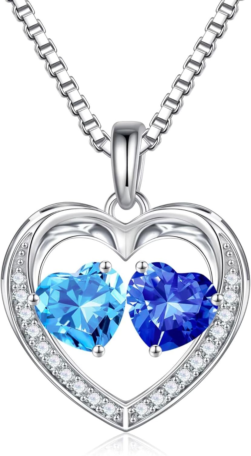 Iefil Birthstone Jewelry for Women - 925 Sterling Silver Birthstone Necklace, Anniversary Birthday Gifts for Women, Jewelry Gifts for Her Wife Mom Daughter