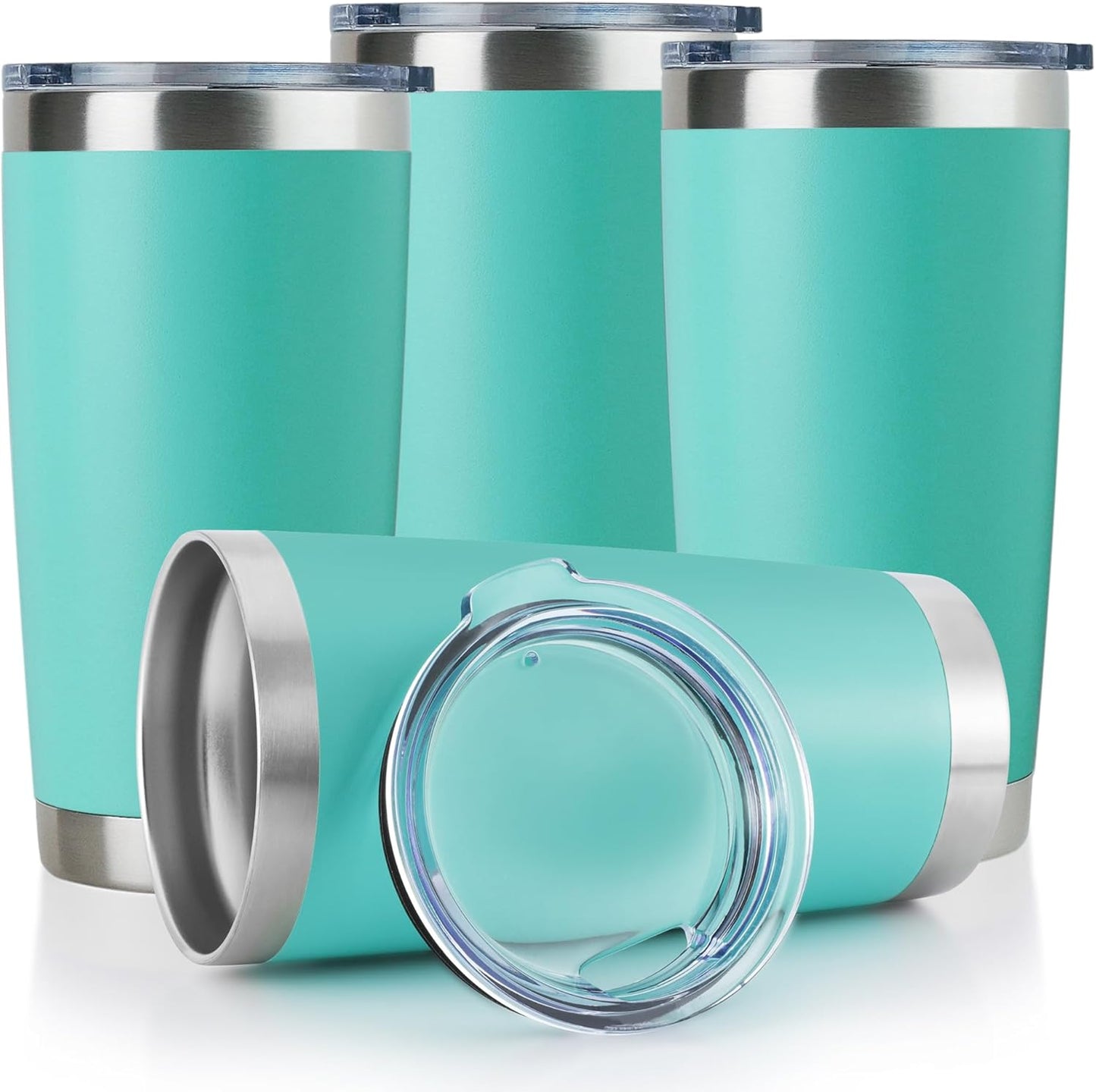 DOMICARE 20oz Stainless Steel Tumbler Bulk with Lid, Double Wall Vacuum Insulated Travel Mug, Powder Coated Coffee Cup, Light Blue, 4 Pack