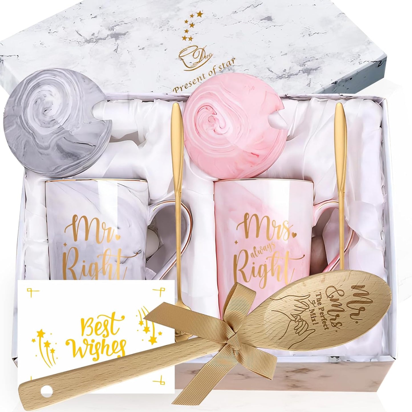 Wedding Gifts Engagement Newlyweds His Hers Bridal Shower Ideas Present for Bride Groom Parents Couples Mr Right and Mrs Always Right Valentines Christmas Coffee Mugs Set 14oz