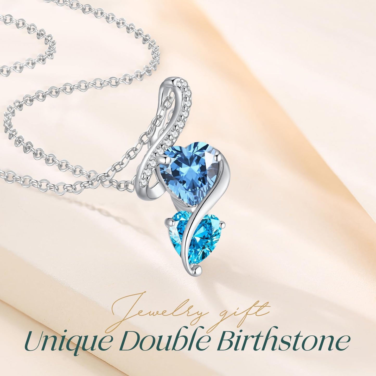 LOUISA SECRET Unique Double Heart Necklace Gifts for Wife Women, 925 Sterling Silver Tiny Birthstone Pendant Jewelry Gift for Her Girlfriend Mom Valentine's Day Anniversary Mother's Day Birthdays & Christmas