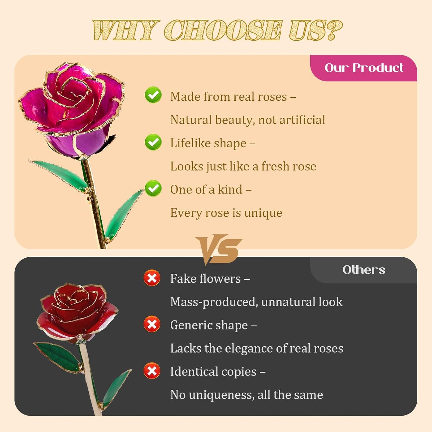 Mikasol Real 24K Gold Dipped Realistic Rose – Timeless Lifelike Bloom with Heart Puzzle Base – Romantic Gradient Purple Flower Gift for Her, Wife, Girlfriend, Mom – Birthday, Anniversary, Mother’s Day