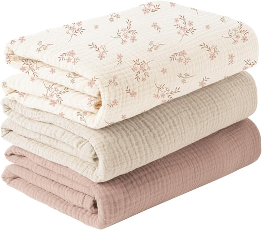 Konssy 3 Pack Muslin Swaddle Blankets for Unisex, Newborn Receiving Blanket, Large 47 x 47 inches, Soft Breathable Muslin Baby Swaddles for Boys & Girls