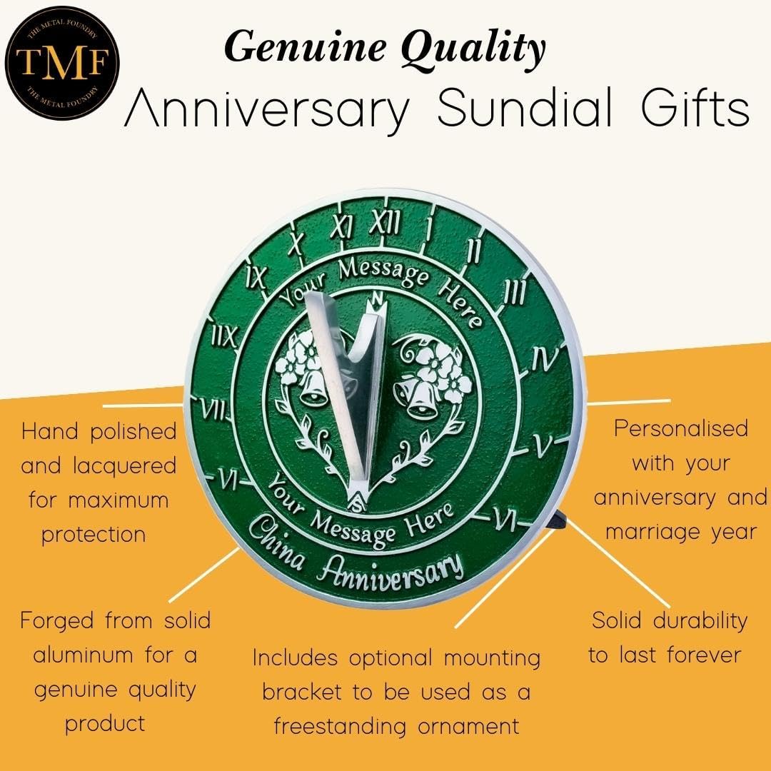 The Metal Foundry Personalized China 20th Large Sundial - Recycled Solid Metal UK Manufactured Home Decor Or Garden Present Idea ForParents, Friends Or Couple On 20 Years Marriage