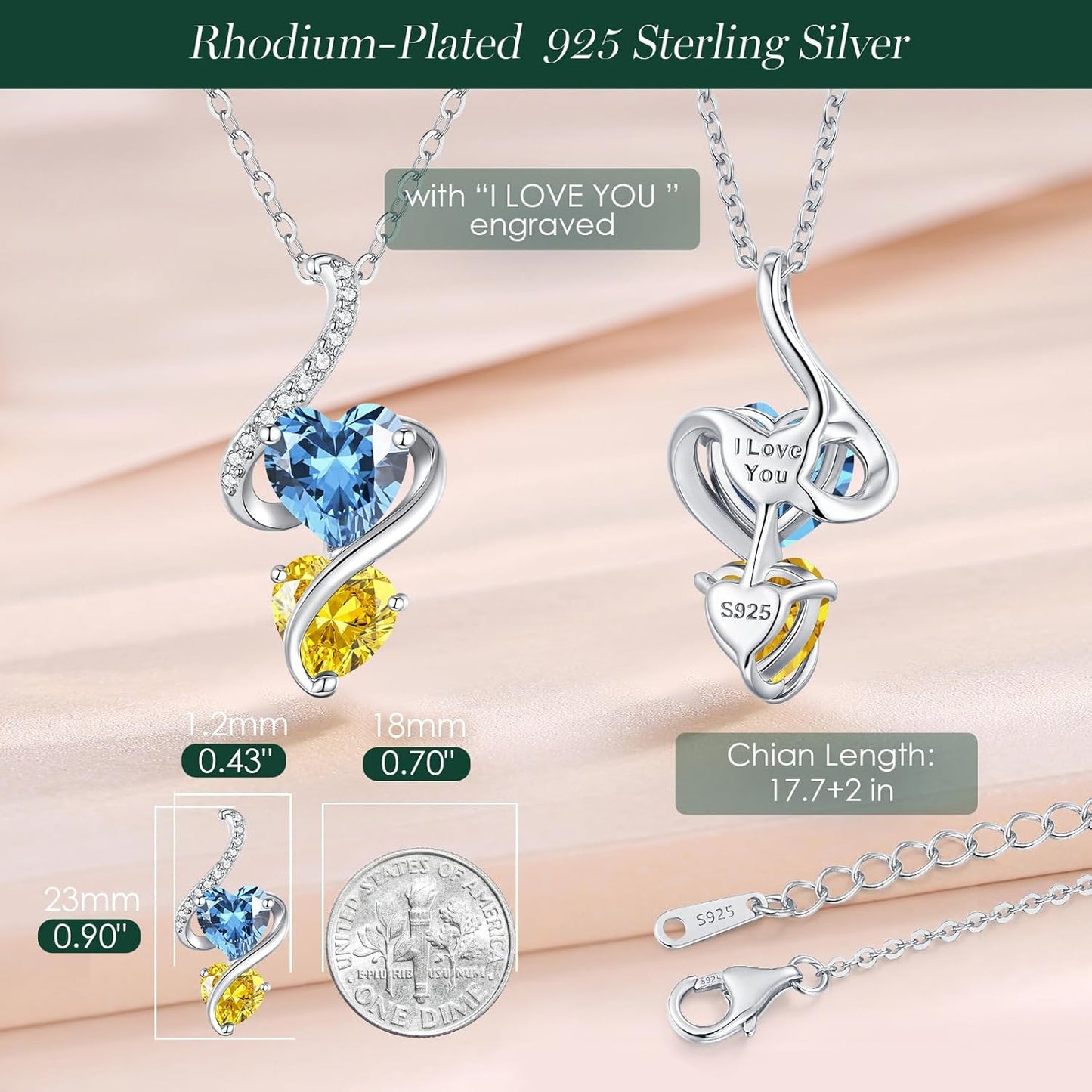 LOUISA SECRET Unique Double Heart Necklace Gifts for Wife Women, 925 Sterling Silver Tiny Birthstone Pendant Jewelry Gift for Her Girlfriend Mom Valentine's Day Anniversary Mother's Day Birthdays & Christmas